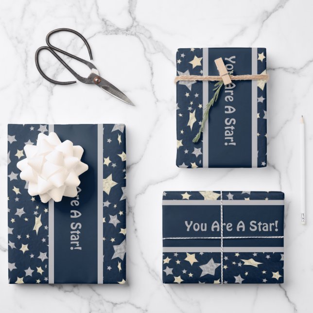 You Are A Star! Elegant Modern Blue Wrapping Paper Sheets (Front)