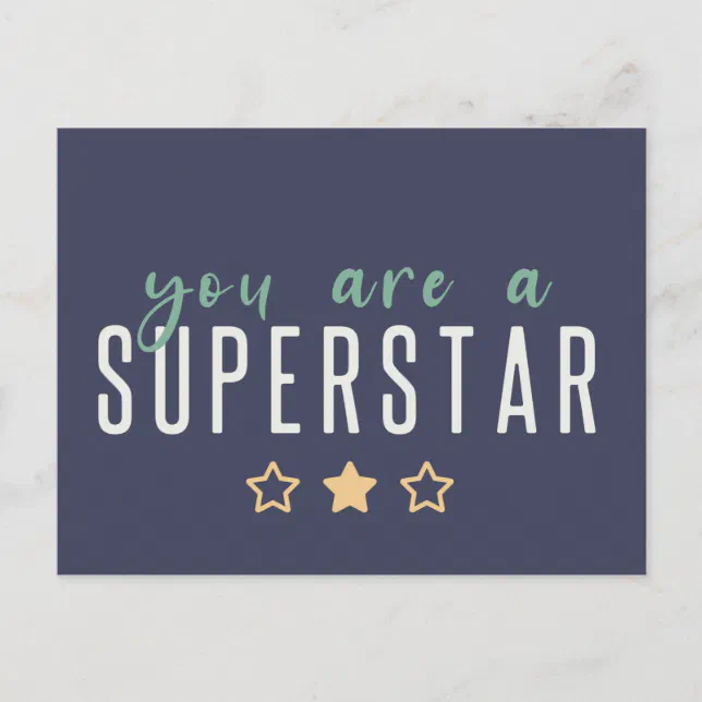 You are a Superstar | Modern Navy Gold Star Hero Postcard | Zazzle