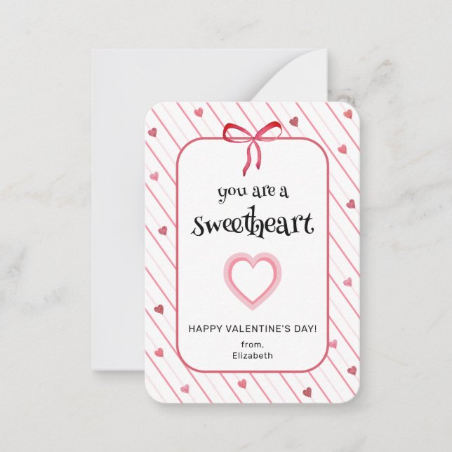 You Are A Sweetheart Classroom Valentine Note Card (Front)