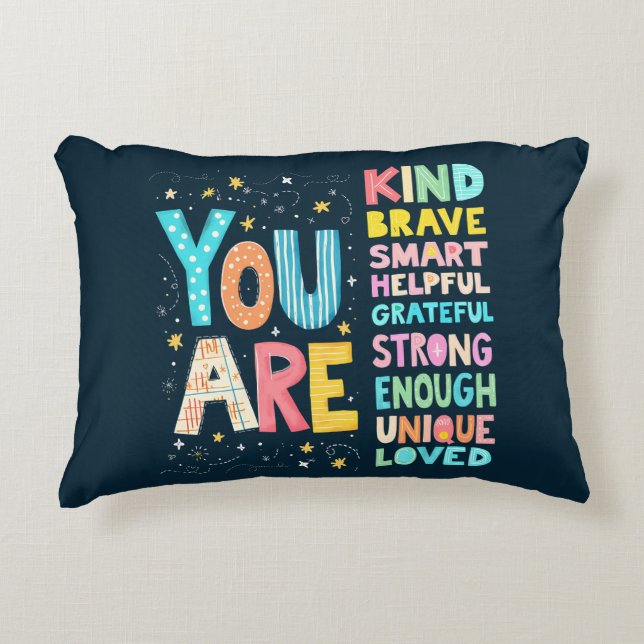 You Are Affirmations Bright Hand Lettering Accent Pillow (Front)