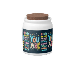 You Are Affirmations Bright Hand Lettering Candy Jar