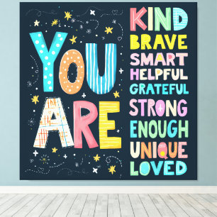 You Are Affirmations Bright Hand Lettering Canvas Print