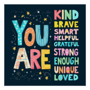 You Are Affirmations Bright Hand Lettering Poster