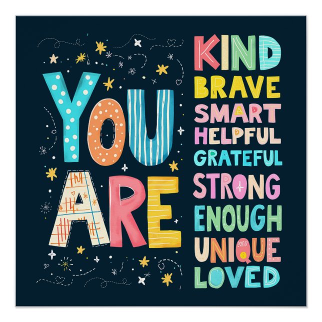 You Are Affirmations Bright Hand Lettering Poster (Front)