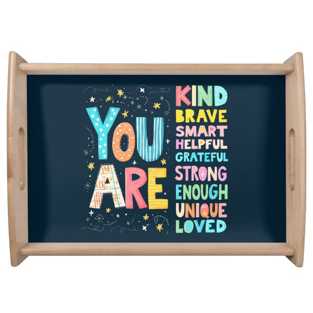 You Are Affirmations Bright Hand Lettering Serving Tray (Front)