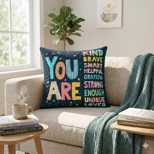 You Are Affirmations Bright Hand Lettering Throw Pillow