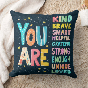 You Are Affirmations Bright Hand Lettering Throw Pillow