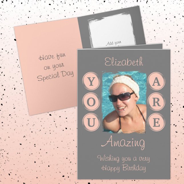 You are amazing photo name grey coral birthday card (Creator Uploaded)