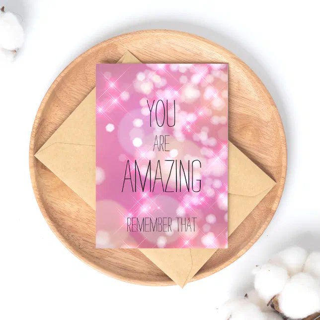 You are Amazing - Pink Glitter Inspirational Quote Postcard | Zazzle