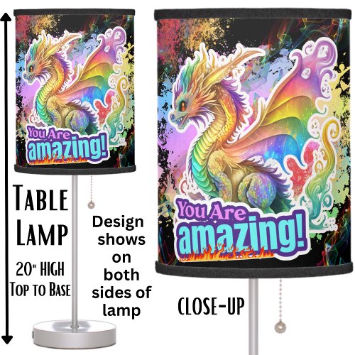 You Are Amazing Rainbow Soft Pastels Dragon Table Lamp