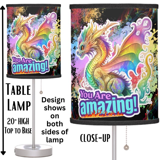You Are Amazing Rainbow Soft Pastels Dragon Table Lamp (Creator Uploaded)