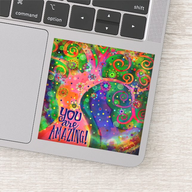 You are Amazing Whimsical Pink Tree Sticker (Detail)
