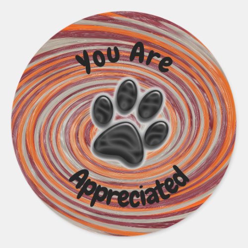 You Are Appreciated Groovy Paw Print Dog Walker Classic Round Sticker