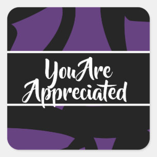 You Are Appreciated Modern Purple Black Thank You Square Sticker