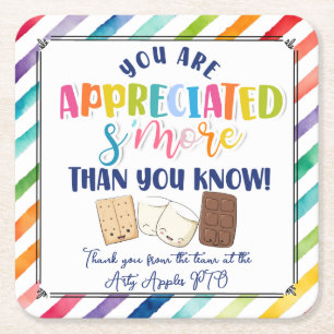 you are appreciated s'more than you know teacher square paper coaster