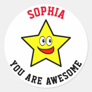 You Are Awesome Gold Star Add Name Classic Round Sticker