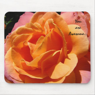 You are Awesome... Orange Pink Rose Flowers Mouse Pad