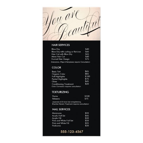 You Are Beautiful  Black Salon Price List Menu