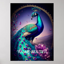 You Are Beautiful Peacock Inspirational Quote Poster