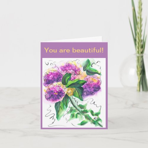 You are beautiful purple flowers note card