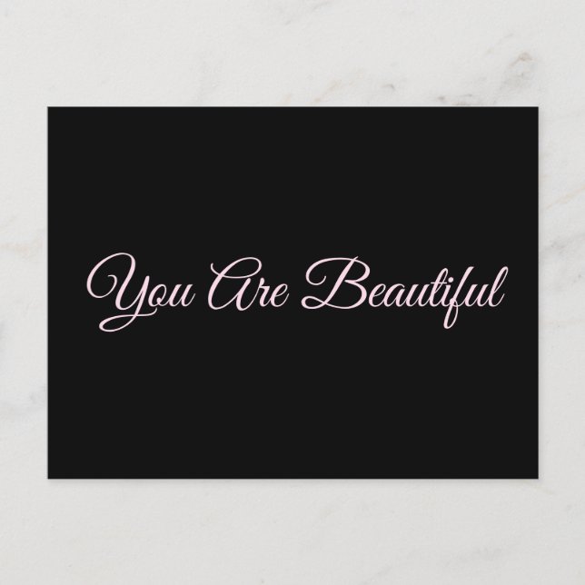 You Are Beautiful Quote Black Pink Postcard (Front)