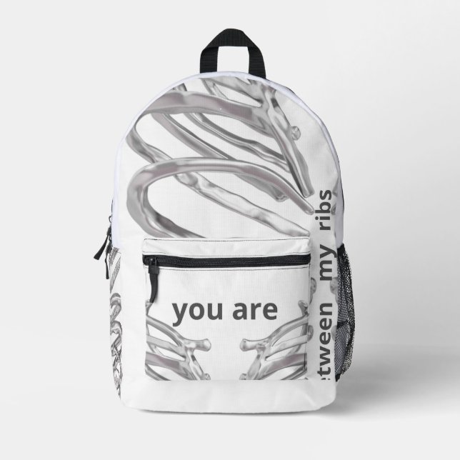 You Are Between My Ribs” – Minimalist Anatomical B Printed Backpack (Front)
