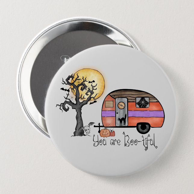You Are Boo-tiful – Camper Van with Spooky Tree Button (Front & Back)