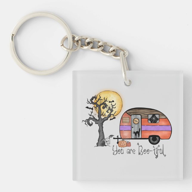 You Are Boo-tiful – Camper Van with Spooky Tree Keychain (Front)
