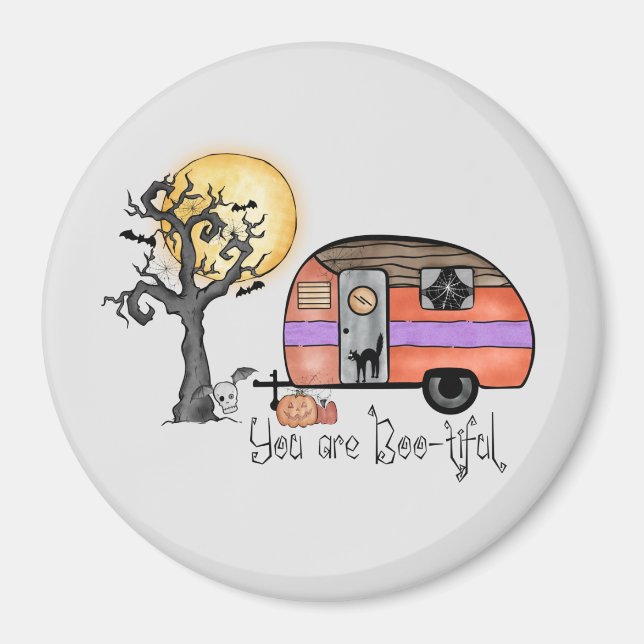 You Are Boo-tiful – Camper Van with Spooky Tree Magnet (Front)