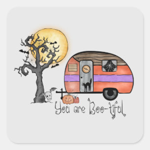 You Are Boo-tiful – Camper Van with Spooky Tree Square Sticker