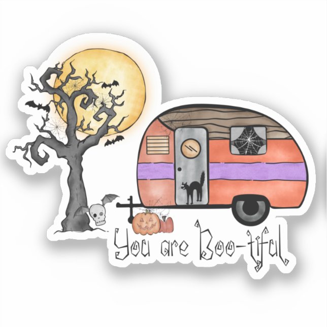 You Are Boo-tiful – Camper Van with Spooky Tree Sticker (Front)