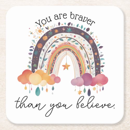 You are braver  positive affirmation gift mom square paper coaster