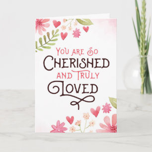You are Cherished and Loved with Flowers Letterpress Thank You Card