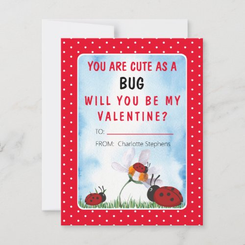 You Are Cute As A Bug Valentines Day Classroom Postcard