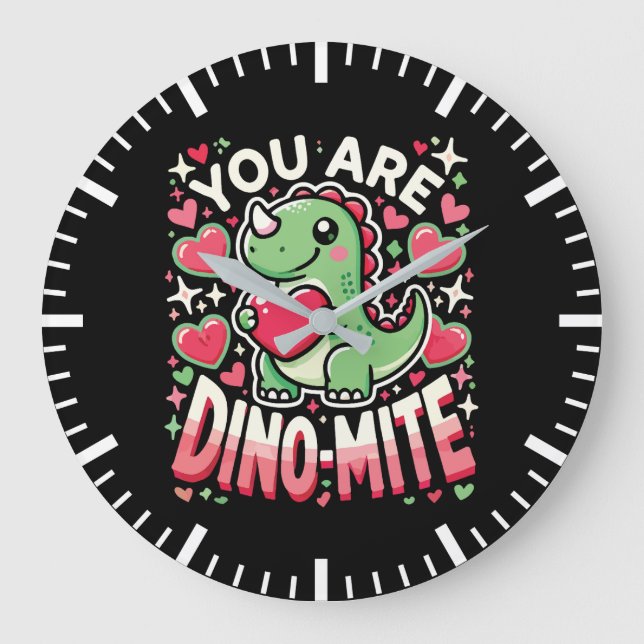 You Are Dino-Mite - Cute Dinosaur Valentine's Day Large Clock (Front)