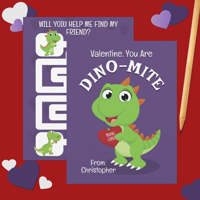 You Are Dino-Mite Dinosaur Classroom Valentine's   Note Card (Creator Uploaded)
