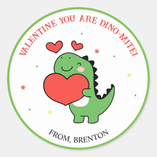 You Are Dino_Mite Dinosaur Valentines Day Stickers