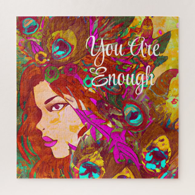 You Are Enough Abstract Art | Women with Feathers Jigsaw Puzzle (Vertical)