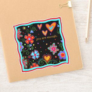 You are Enough Fun, Black, Inspirivity Floral Sticker