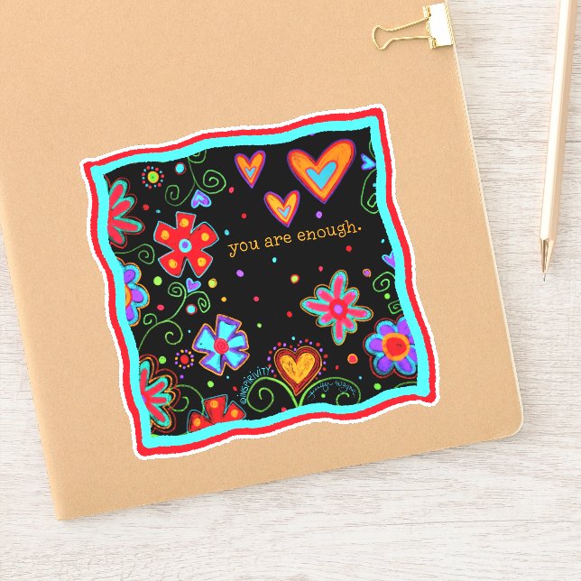 You are Enough Fun, Black, Inspirivity Floral Sticker (Notebook)