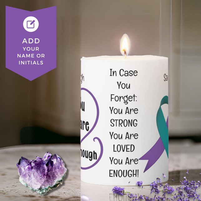 "You Are Enough" Healing Hope Minimalist Quote Pillar Candle ("You Are Enough" Self-Love, Positive Affirmation and Healing Candle for Gifts, Self Care, Divorce)