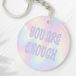 You are enough inspirational soft pastel rainbow keychain<br><div class="desc">Trendy keychain featuring the text "you are enough" in light purple on a soft pastel rainbow pattern background.</div>