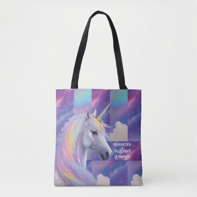 You Are Enough Reminder Rainbow Unicorn Tote Bag (Front)