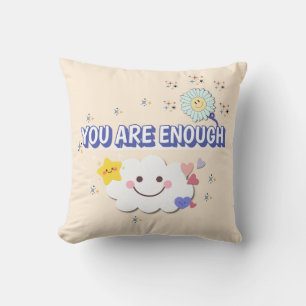 You Are Enough – Whimsical Cloud & Flower Pillow