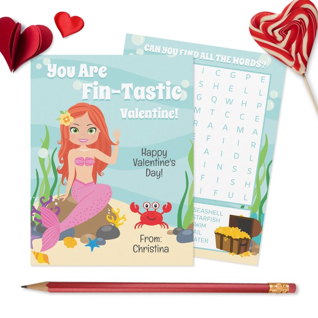 You Are Fin-Tastic Mermaid Valentine's Day Note Card (Creator Uploaded)