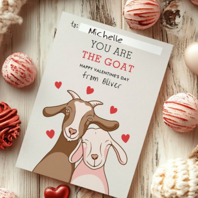 You Are GOAT Pun FUNNY KID classroom valentines Note Card (Creator Uploaded)