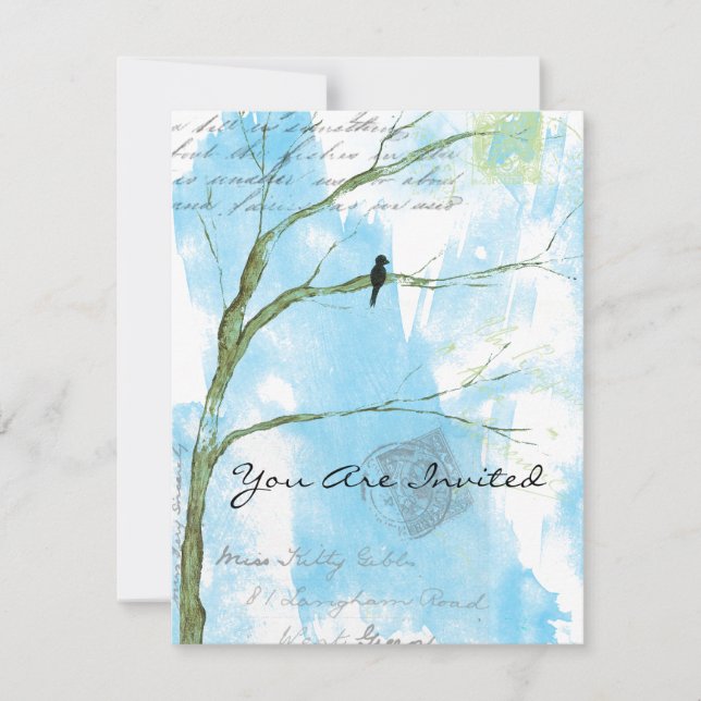 You Are Invited Bird in Tree Abstract Collage Invitation (Front)