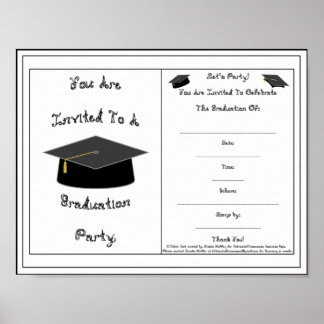 You Are Invited Black Cap Graduation Party Invite Poster