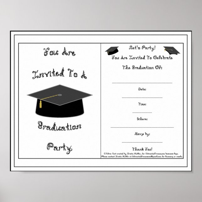 You Are Invited Black Cap Graduation Party Invite Poster (Front)