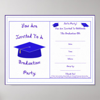 You Are Invited Blue Cap Graduation Party Invite Poster